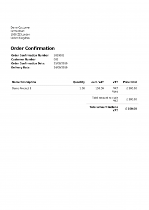 Example Order Confirmation