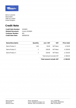 example credit note