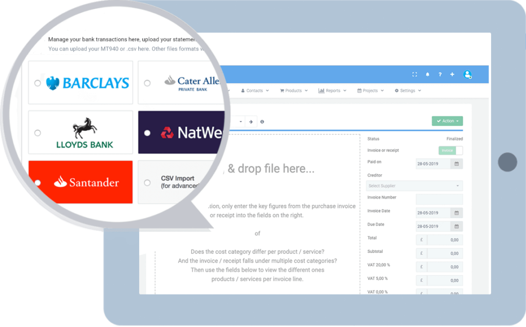 bank transactions using billing software
